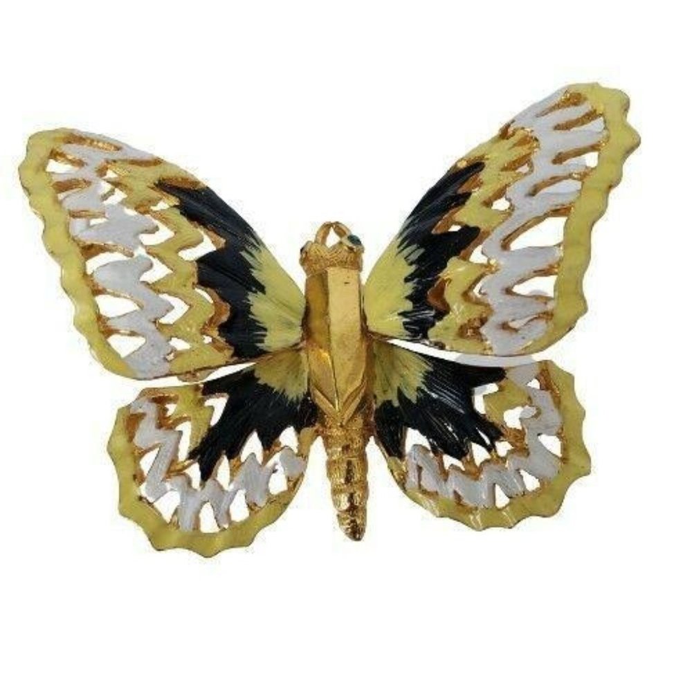 Carlyle 3D Trembler Butterfly Pin Brooch Articulated Green Glass Eyes Vintage